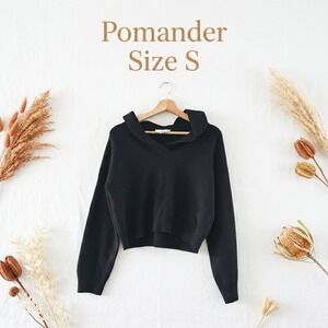 Pomander Place V-Neck Hooded Sweater Women S Black Cropped Minimalist